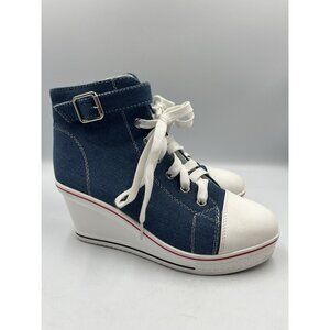 Women's Sneaker Platform Wedge Heel Shoes, BLUE 39 PREOWNED AS IS LIGHT WEAR